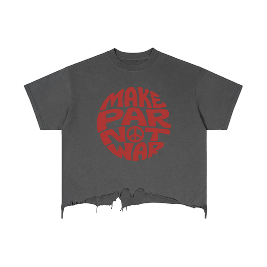 MAKE PAR NOT WAR UNISEX VINTAGE BOXY DISTRESSED HEM T SHIRT